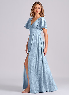 Azazie Kimber 신부 들러리 드레스 A라인 포켓이 있는 플로럴 번아웃 바닥 길이 드레스 image5