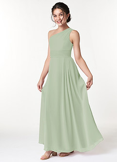 Azazie Cleo Junior Dusty Sage A-Line Pleated Chiffon Dress image1