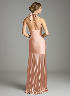 Azazie Nayeli Jurken voor bruidsmeisjes Jurk van Stretch Satijn met A-Lijn Geplooid Rosé Goud image2