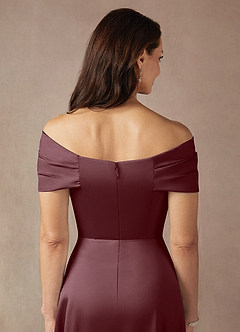 Azazie Amelia Mother of the Bride Dresses Sangria A-Line Off the Shoulder Stretch Satin Dress image8