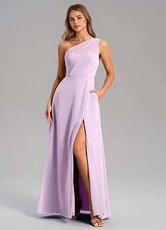 Azazie Phaedra Jurken voor bruidsmeisjes Jurk van Chiffon met A-Lijn One-Shoulder Frosted Lila image3