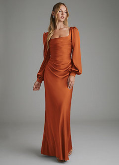 Azazie Brianna Bridesmaid Dresses Cinnamon Mermaid Corset Stretch Satin Dress image1