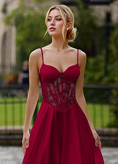 Nimbus Burgundy Cutout Corset Satin Prom Dress image6