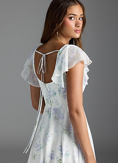 Azazie Bondi Bridesmaid Dresses Blue Vintage Floral A-Line Ruffled Chiffon Dress image7