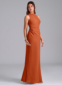 Azazie Evadne Bridesmaid Dresses Burnt Orange A-Line Pleated Chiffon Dress image4