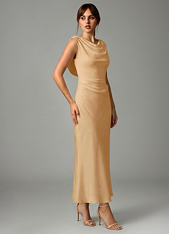 Azazie Kieryn Robes de demoiselle d'honneur Robe Sirène en Satin extensible Plissée Or image4