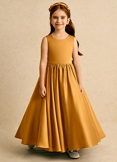 Azazie Nellia vestidos de niña de las flores Vestido de Caramelo de Satin Mate de Corte En A con Lazo image5