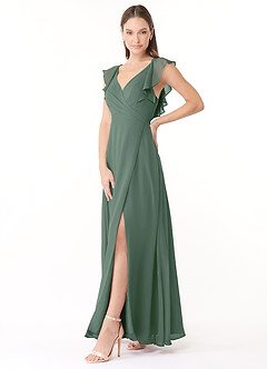 Azazie Yoko Bridesmaid Dresses Eucalyptus A-Line Ruched Chiffon Dress image3
