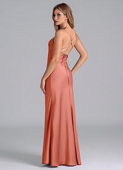 Azazie Seema Bridesmaid Dresses Salmon Pink Mermaid Corset Stretch Satin Dress image6