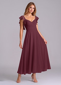 Azazie Leilani Bridesmaid Dresses Cabernet A-Line Ruched Chiffon Dress image3