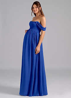 Azazie Saige vestidos de dama de honor de maternidad Vestido de Corte en A Plisado Hasta el suelo Gasa image5