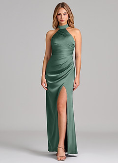 Azazie Karlotta Abiti da Damigella Abito Tubino in Raso Elasticizzato Plissettato Eucalipto image1
