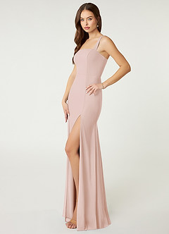 Azazie Alara Bridesmaid Dresses Blushing Pink Sheath Side Slit Stretch Chiffon Dress image3