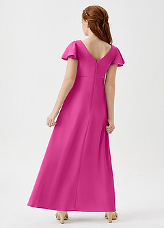 Azazie Soren Junior Fuchsia A-Line Ruched Stretch Satin Dress image6