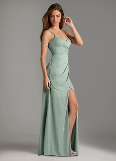 Azazie Maci Bridesmaid Dresses Agave Sheath Pleated Mesh Dress image4