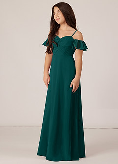 Azazie Juna Junior Peacock A-Line Off the Shoulder Chiffon Dress image3