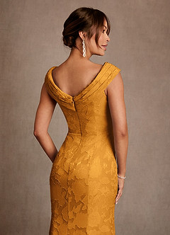 Azazie Aberdeen Kleider für die Brautmutter Etui Plissee Blumen-Burnout Kleid Butterscotch image6