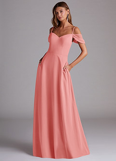 Azazie Marley Bridesmaid Dresses Coral A-Line Off the Shoulder Chiffon Convertible Dress image1