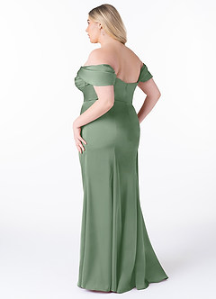Azazie Amyra Vestidos de damas de honor Vestido de Matcha de Satén Elástico de Corte Recto Convertible con Vestidos sin tirantes image13