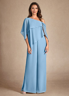 Azazie Halima Mother of the Bride Dresses Steel Blue Jumpsuit/Pantsuit Side Slit Chiffon Dress image7