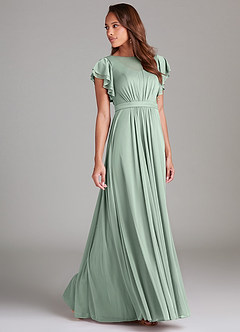 Azazie Daphne Modest Bridesmaid Dresses A-Line Ruched Mesh Floor-Length Dress image3