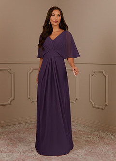 Azazie Oksana Mother of the Bride Dresses Plum A-Line V-Neck Pleated Chiffon Dress image2