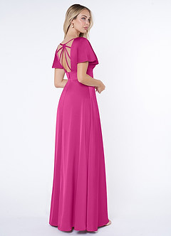 Azazie Lani Vestidos de damas de honor Vestido de Fucsia de Satén Elástico de Corte en A con Manga volante image5