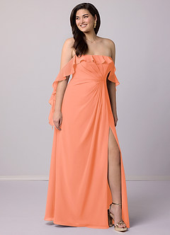 Barbie ♥ Azazie Robes de demoiselle d'honneur Robe Trapèze Convertible en Mousseline de soie Épaule décolletée Coucher De Soleil image8