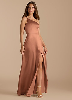 Azazie Trina Bridesmaid Dresses Bronzer A-Line One Shoulder Metallic Satin Dress image6