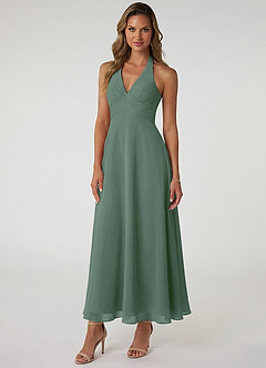 Azazie Tessie Jurken voor bruidsmeisjes Jurk van Chiffon met A-Lijn Geplooid Eucalyptus image1