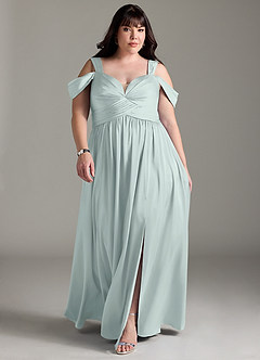Azazie Lianne Bridesmaid Dresses Mist A-Line Off the Shoulder Stretch Satin Dress image9
