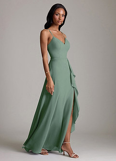 Azazie Naeem Bridesmaid Dresses Eucalyptus A-Line V-Neck Ruffle Chiffon Dress image4