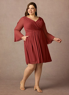 Azazie Teraso Mother of the Bride Dresses Rust A-Line Pleated Mesh Dress image12