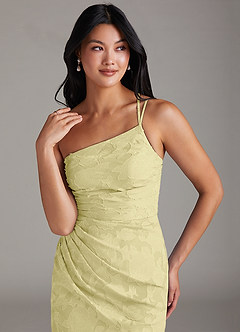 Azazie Eren Bridesmaid Dresses Lemon Sorbet Sheath One Shoulder Floral Burnout Dress image5