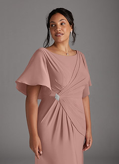 Azazie Louanne At-home Try On Dresses Dusty Rose Mermaid Boatneck Pleated Luxe Knit Dress image8