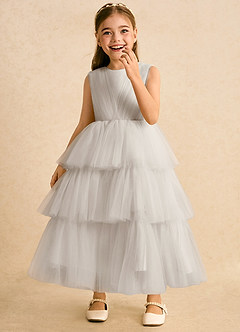 Azazie Marshmallow Blumenmädchenkleider Ballkleid Schleifen Tüll Kleid Frost image5