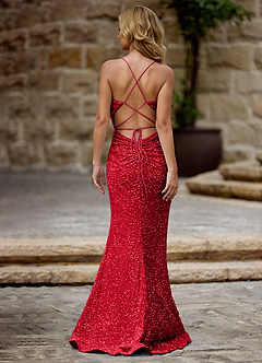 Luxey Red Velvet Sequins Prom Dress image2