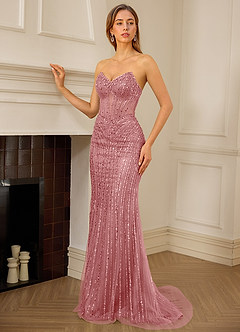 Katheron Pink Beading Tulle Mermaid Corset Prom Dress image3