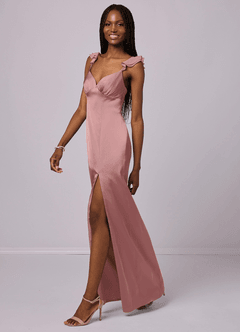 Barbie ♥ Azazie Vestidos de damas de honor Vestido de Rosa Polvorienta de Satén Elástico de Corte Recto image1