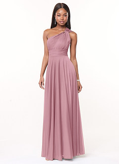 Azazie Charlize Bridesmaid Dresses Vintage Mauve A-Line One Shoulder Mesh Dress image3