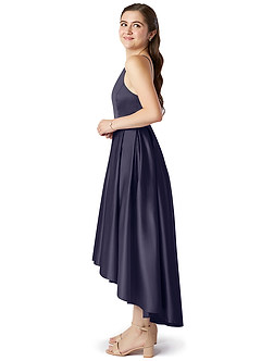 Azazie Jemima Junior Stormy A-Line with Pockets Stretch Satin Dress image3