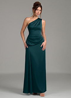 Azazie Zahira Bridesmaid Dresses Pine Sheath One Shoulder Stretch Satin Dress image4