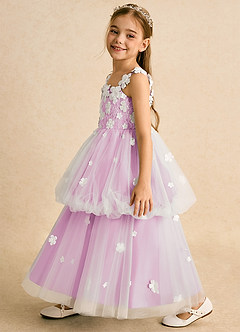 Azazie Teacup vestidos de niña de las flores Vestido de Marfil Rosa Caramelo de Tul de Princesa con Encaje image3