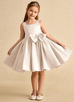 Azazie Jessie Flower Girl Dresses White Alabaster A-Line Bow Matte Satin Dress image2