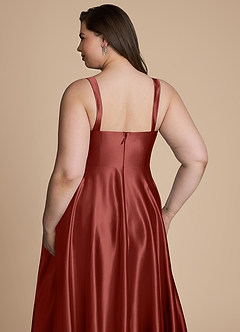 Azazie Shaude Brautjungfernkleider A-Linie Plissee Metallischer Satin Kleid Terrakotta image13