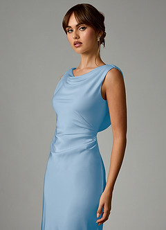 Azazie Kieryn Robes de demoiselle d'honneur Robe Sirène en Satin extensible Plissée Poudre Bleue image6