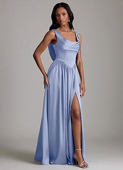 Azazie Novi Bridesmaid Dresses Ice A-Line with Pockets Stretch Satin Dress image5