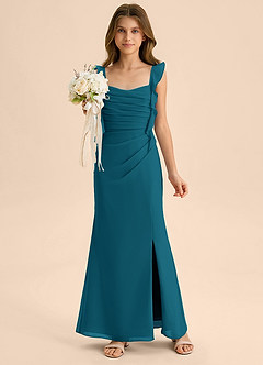 Azazie Jessamine Junior Vestido de Azul Tinta de Gasa de Corte Sirena con Escote de Corazón image1