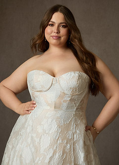 Azazie Meadow Abiti da Sposa Abito Principessa in Jacquard Floreale Devoré Senza Cinturino Diamante Bianco Nudo image16