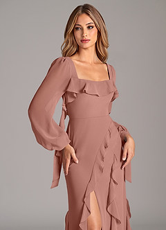 Azazie Candice 신부 들러리 드레스 A라인 긴팔 쉬폰 바닥 길이 드레스 image7